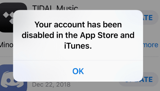 خطای Your account has been disabled in the app store and iTunes اپل آیدی