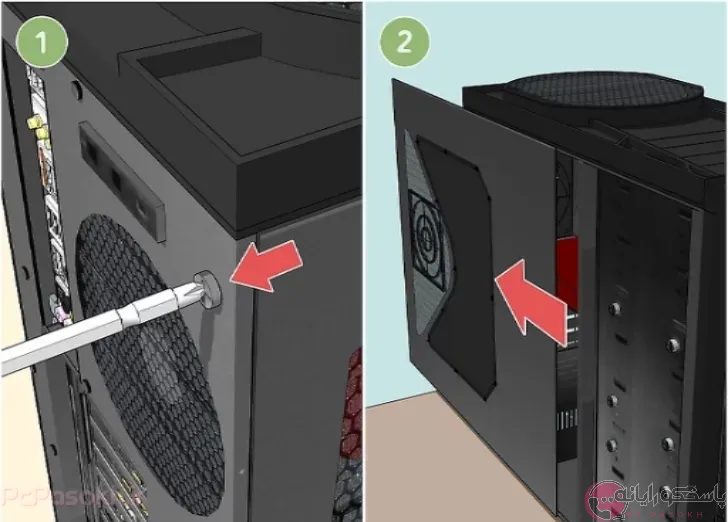 مرحله 1 نظافت کیس کامپیوتر- بازکردن درب کیس